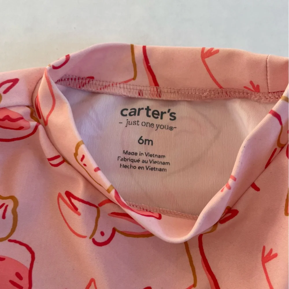 Carter's Just One You 2pc Set Pink Flamingo Floral‎ Rashguard Swim Size 6 Months